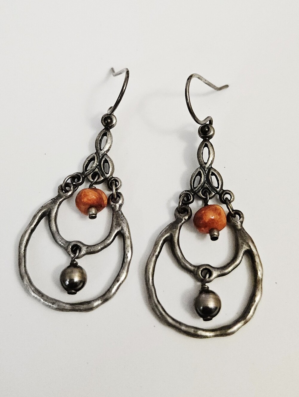 Silpada - W1560 Coral Oxidized Sterling Silver Bead Chandelier Earrings Retired